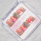 Press-On Nail Set Rhinestone & Marble Reusable Multiple Sizes