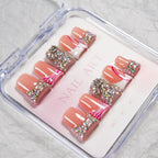 Press-On Nail Set Rhinestone & Marble Reusable Multiple Sizes
