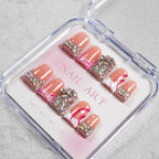 Press-On Nail Set Rhinestone & Marble Reusable Multiple Sizes
