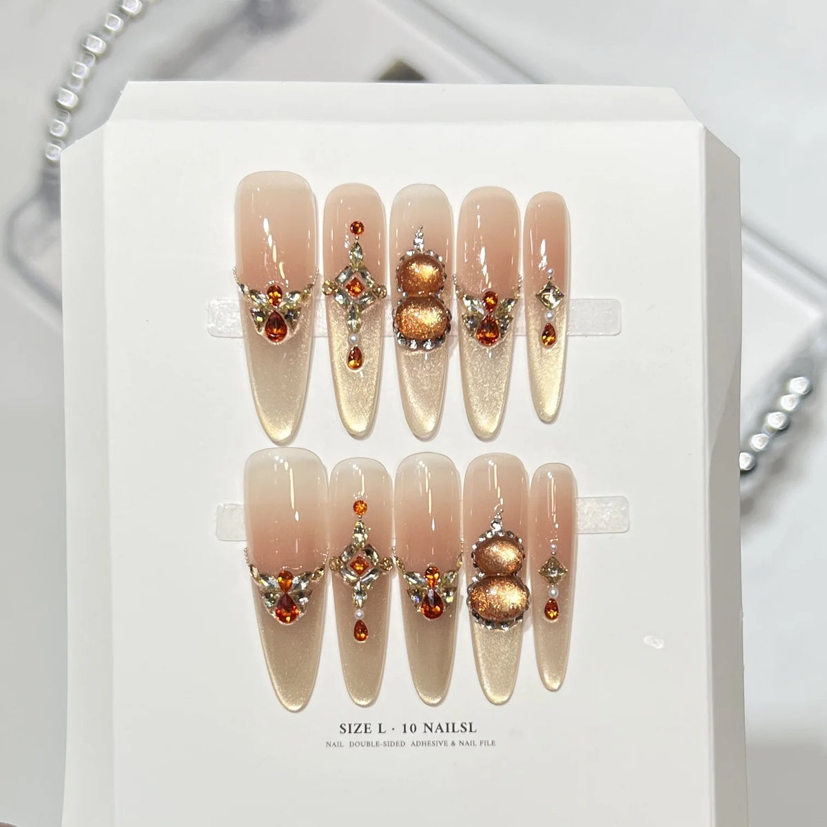 Press-On Nail Set Rhinestone Stiletto Includes Adhesive