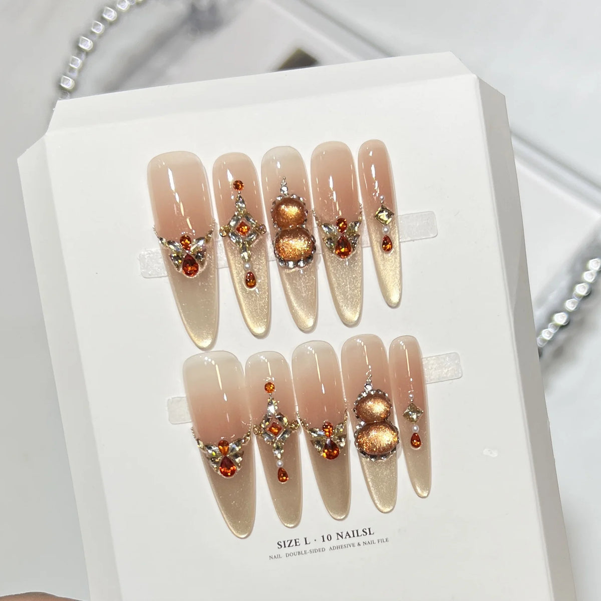 Press-On Nail Set Rhinestone Stiletto Includes Adhesive