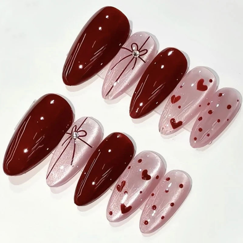 Press-On Nail Set Romantic Bows & Easy Application