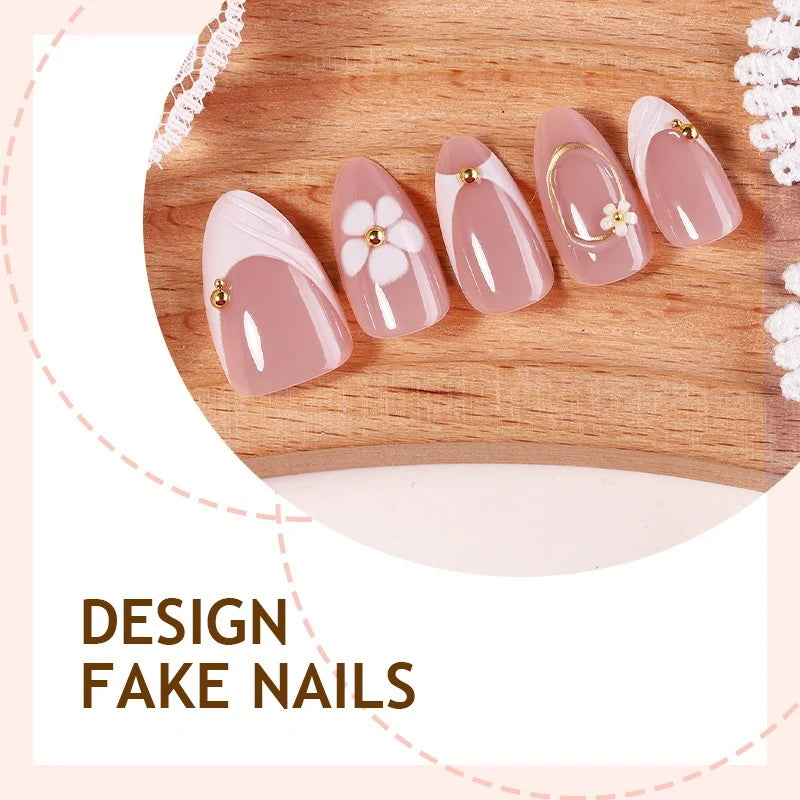 Press-On Nail Set Romantic Floral Long-Lasting Wear
