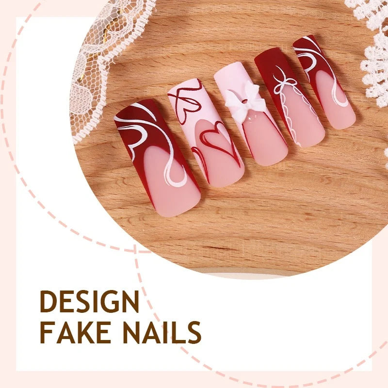 Press-On Nail Set Romantic Heart Designs Adhesive Strips