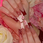 Press-On Nail Set Romantic Heart Designs Adhesive Strips