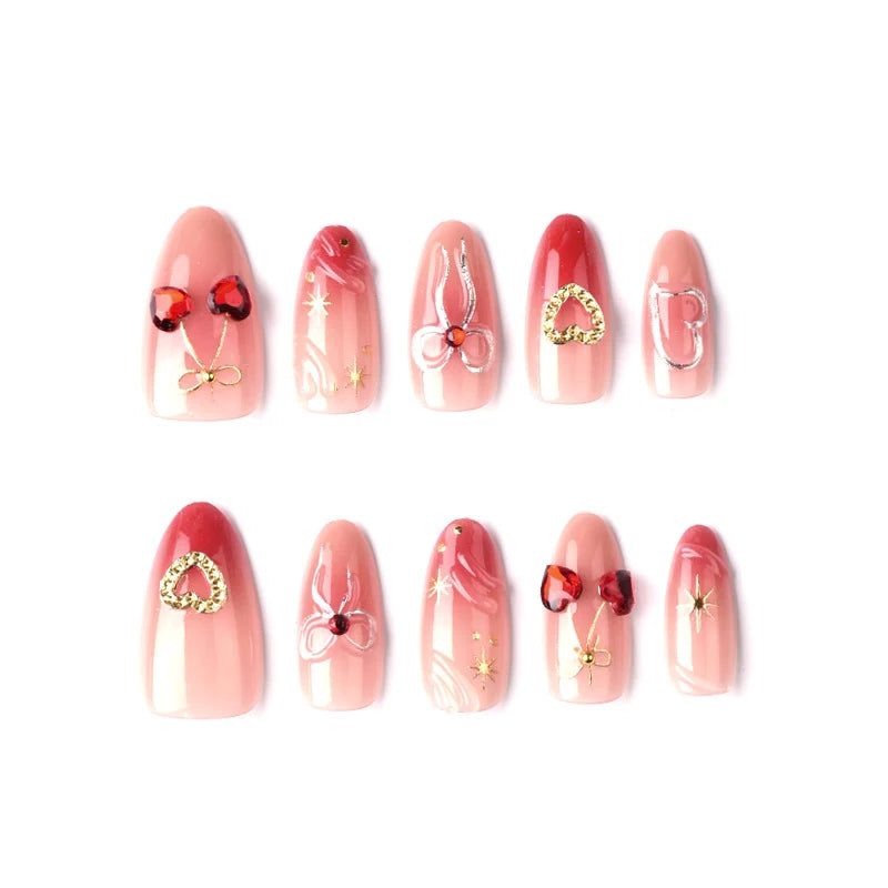 Press-On Nail Set Romantic Heart & Floral Reusable