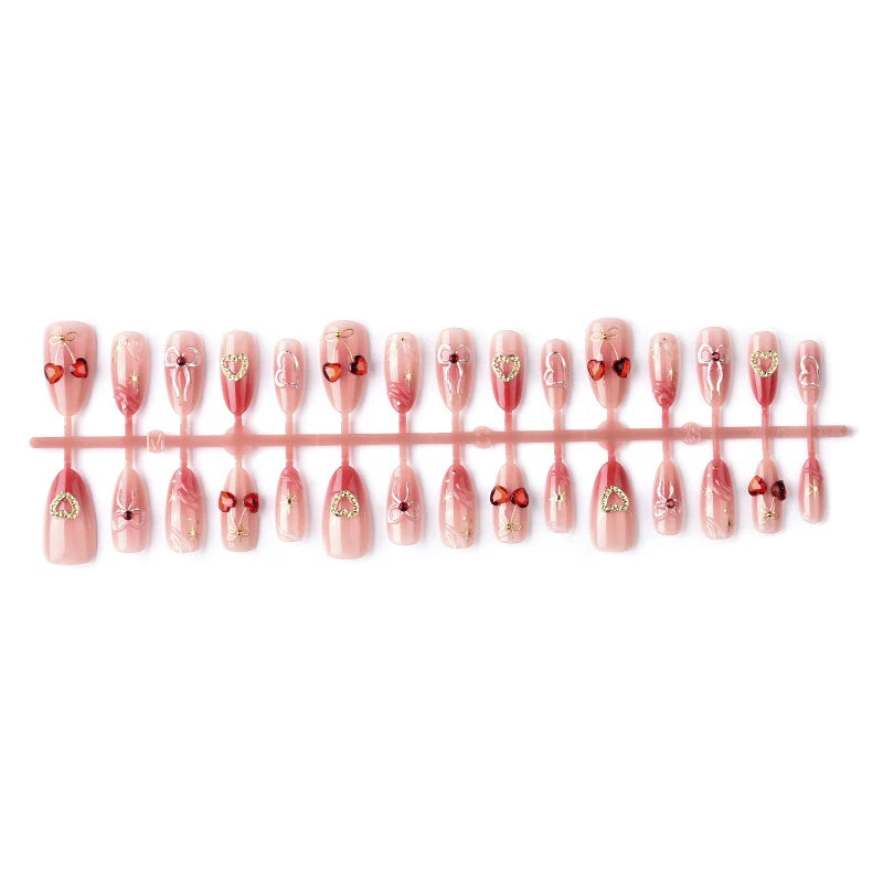Press-On Nail Set Romantic Heart & Floral Reusable