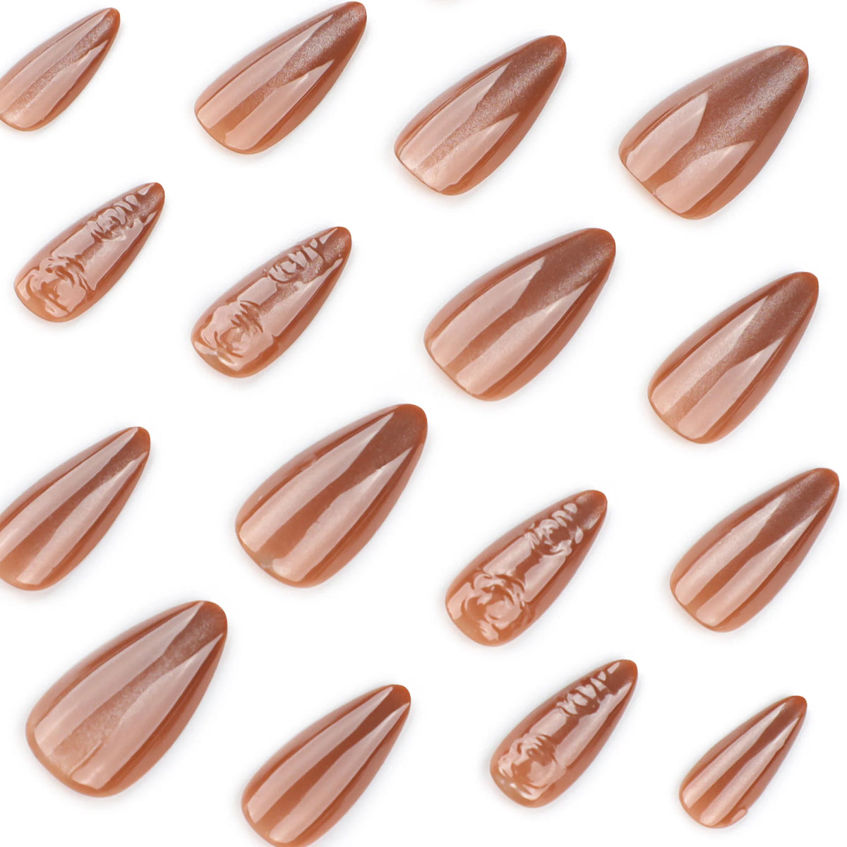 Press-On Nail Set Rose Design Gloss Finish Easy Application