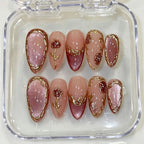 Press-On Nail Set Rose-Embellished Glossy & Matte