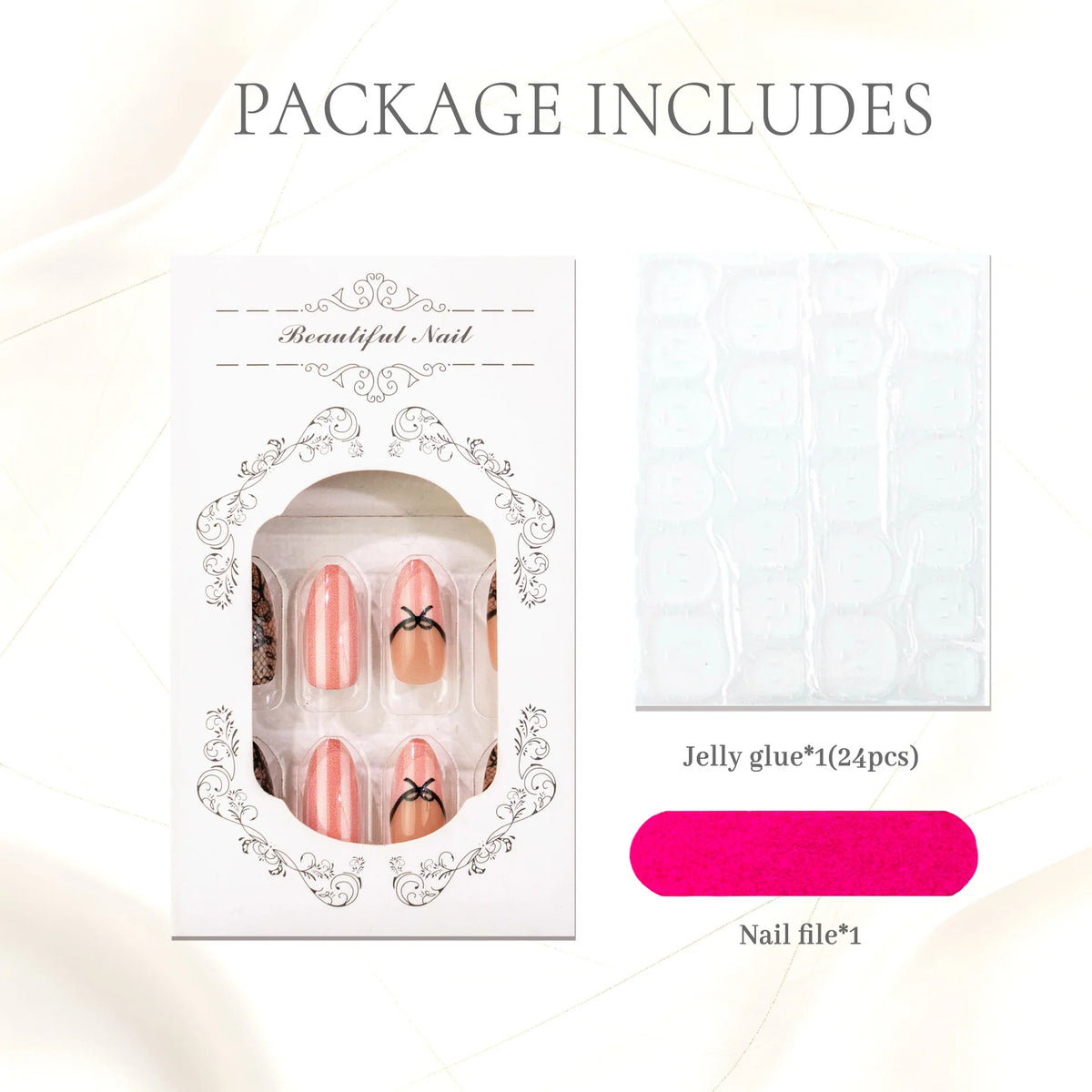 Press-On Nail Set Salon-Style 24-Piece Non-Toxic