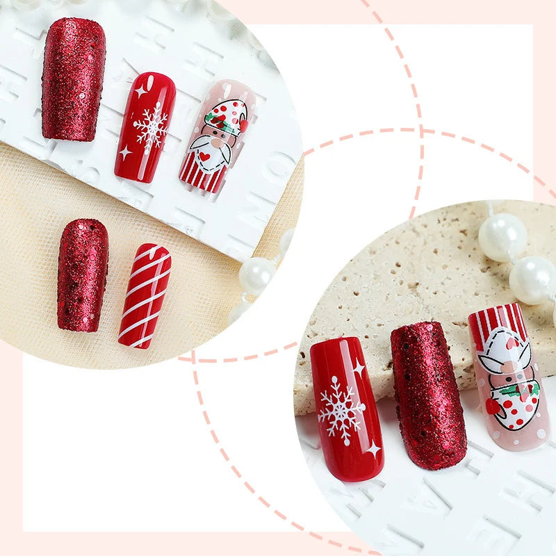 Press-On Nail Set Santa-Themed Easy-Apply Adhesive & Chip-Resistant