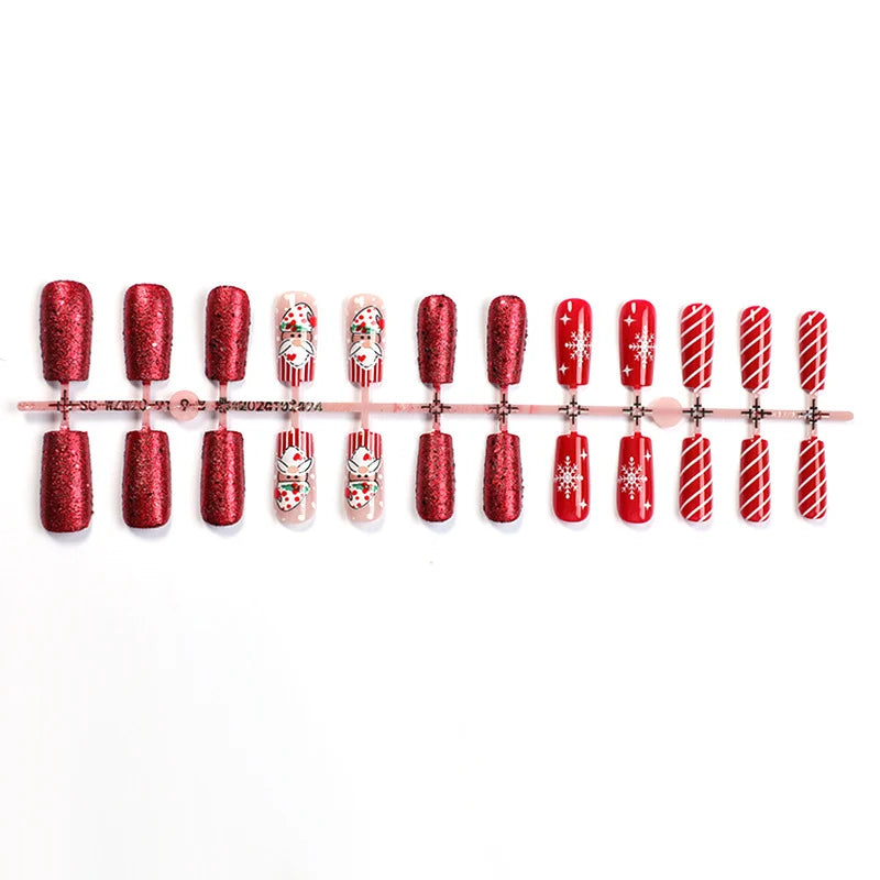 Press-On Nail Set Santa-Themed Easy-Apply Adhesive & Chip-Resistant