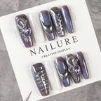 Press-On Nail Set Sculpted Metallic Accents Reusable
