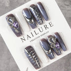 Press-On Nail Set Sculpted Metallic Accents Reusable