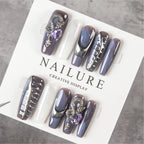 Press-On Nail Set Sculpted Metallic Accents Reusable