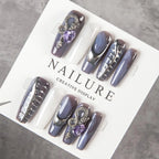 Press-On Nail Set Sculpted Metallic Accents Reusable