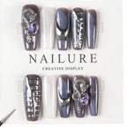 Press-On Nail Set Sculpted Metallic Accents Reusable