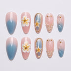 Press-On Nail Set Seashell & Floral Easy Apply Adhesive
