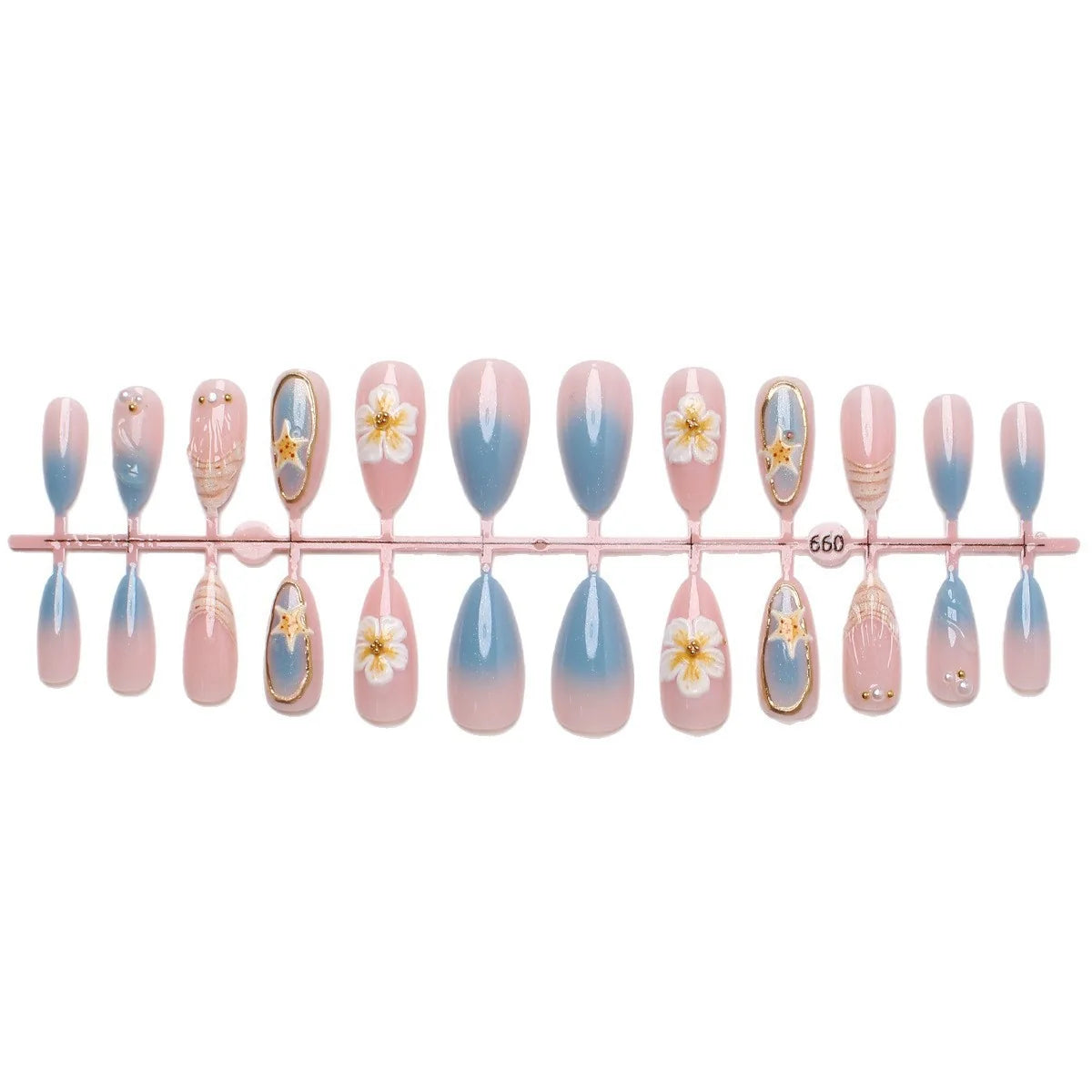 Press-On Nail Set Seashell & Floral Easy Apply Adhesive