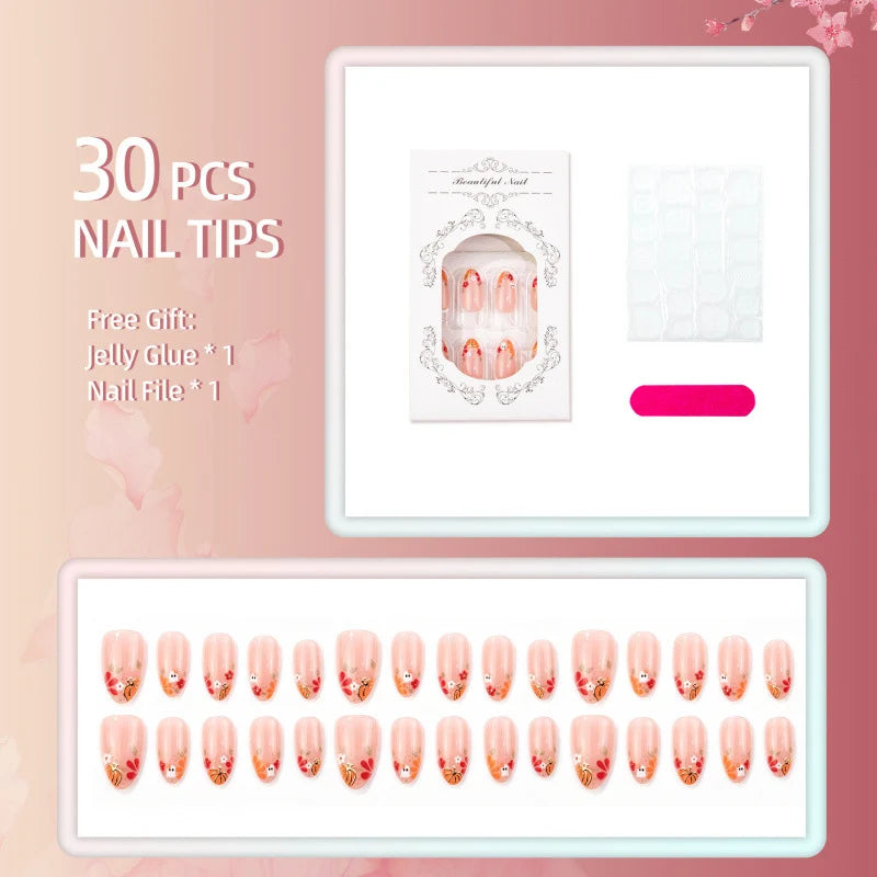 Press-On Nail Set Seasonal Floral Lightweight Acrylic & Reusable