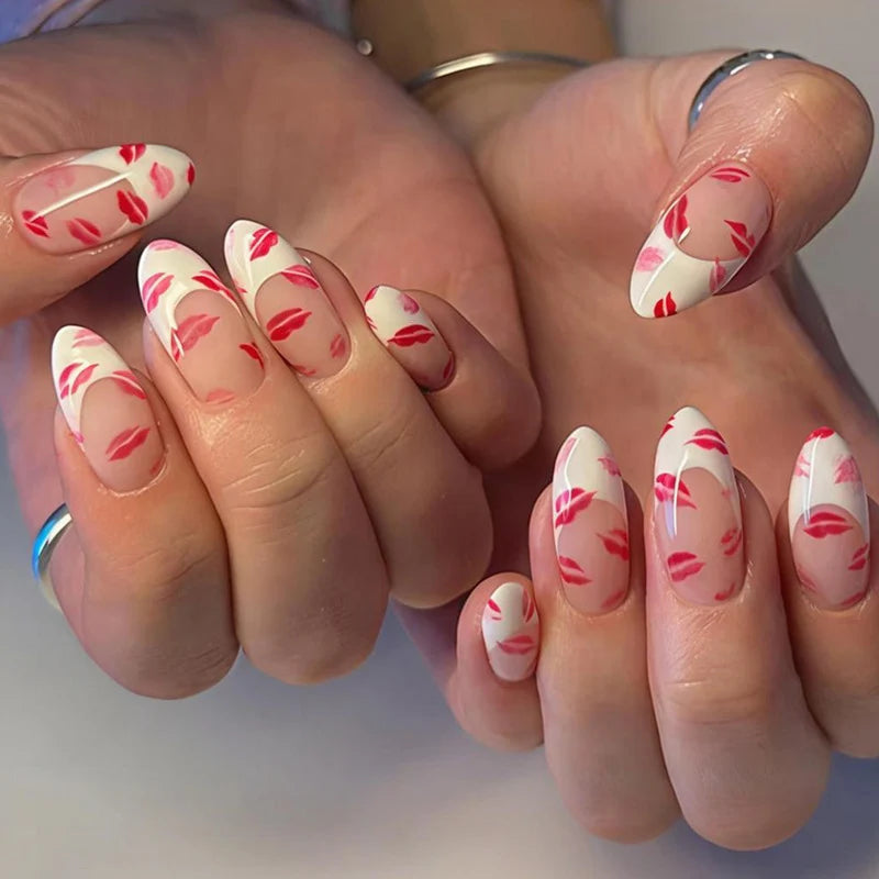 Press-On Nail Set Seductive Lip Design Reusable Multiple Sizes
