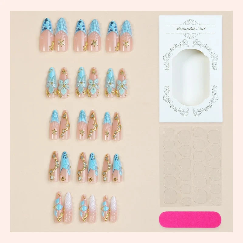 Press-On Nail Set Self-Adhesive 3D Designs & Glitter Accents