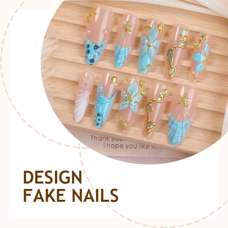 Press-On Nail Set Self-Adhesive 3D Designs & Glitter Accents