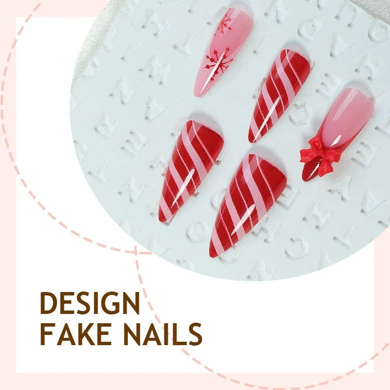 Press-On Nail Set Self-Adhesive 3D Stars & Christmas Designs