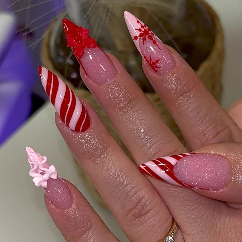 Press-On Nail Set Self-Adhesive 3D Stars & Christmas Designs