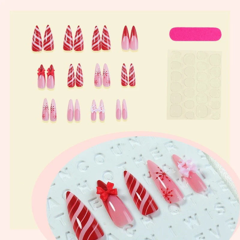 Press-On Nail Set Self-Adhesive 3D Stars & Christmas Designs