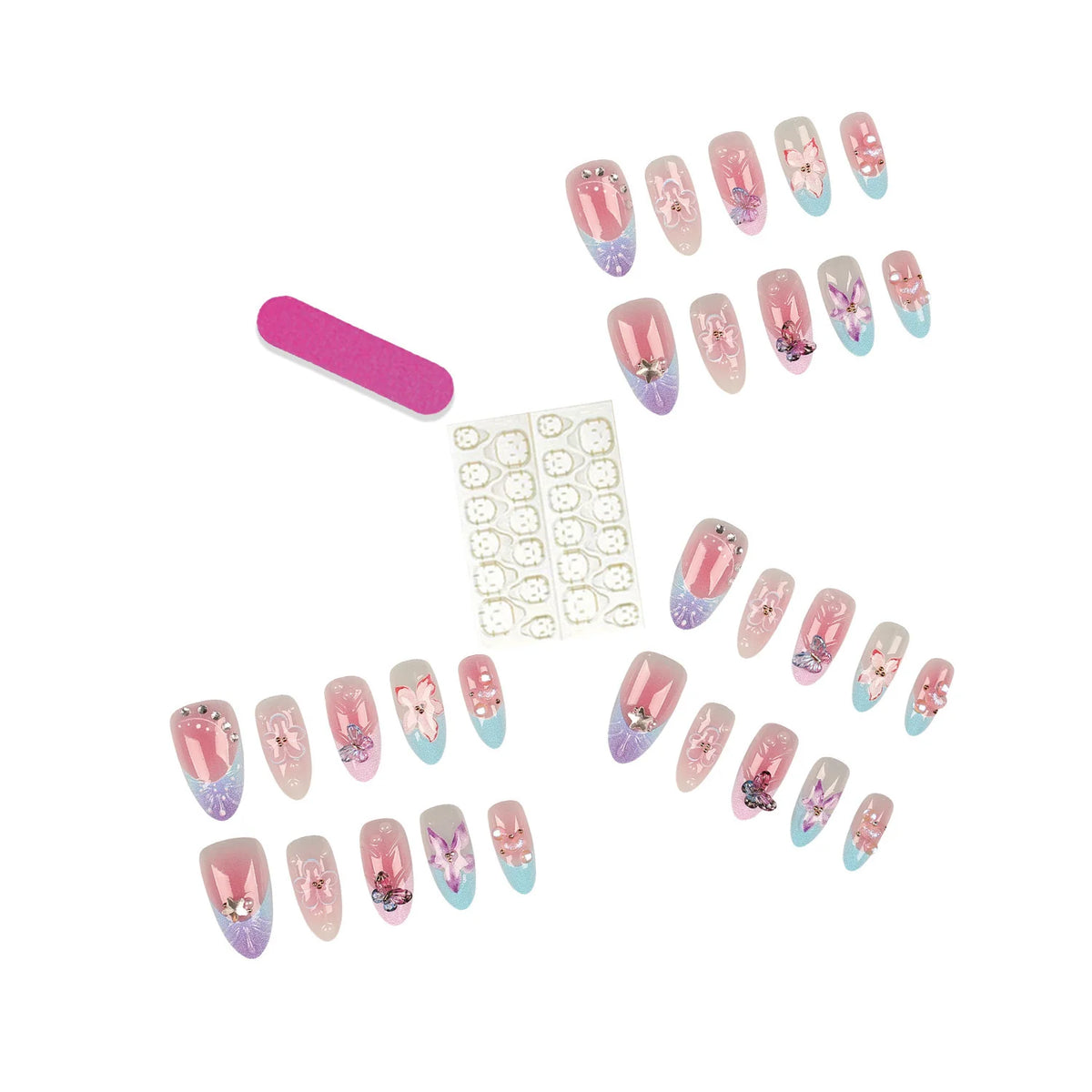 Press-On Nail Set Self-Adhesive Acrylic Floral & Butterfly