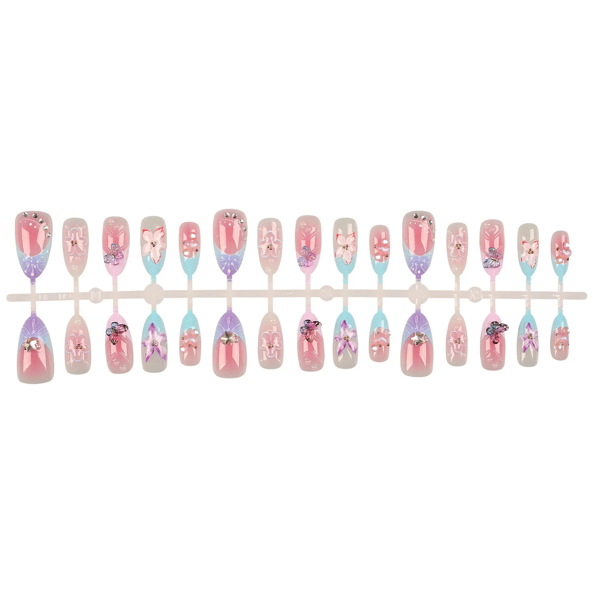 Press-On Nail Set Self-Adhesive Acrylic Floral & Butterfly