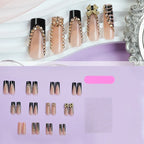 Press-On Nail Set Self-Adhesive Black & Nude Rhinestone Accents