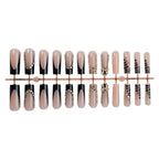 Press-On Nail Set Self-Adhesive Black & Nude Rhinestone Accents