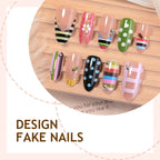 Press-On Nail Set Self-Adhesive Colorful Patterns & Glitter