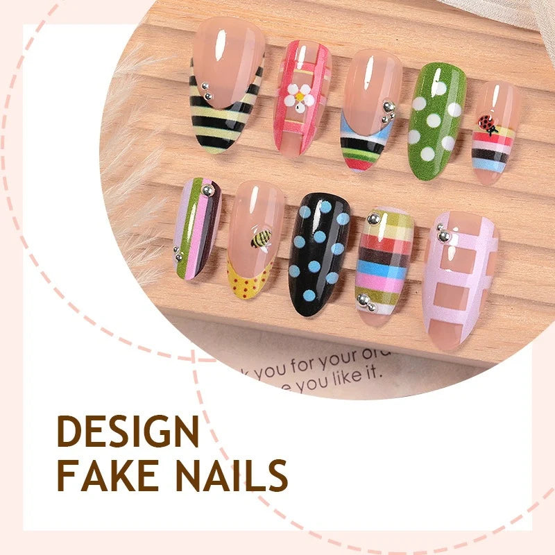 Press-On Nail Set Self-Adhesive Colorful Patterns & Glitter