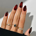 Press-On Nail Set Self-Adhesive Deep Red 24-Piece