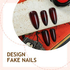 Press-On Nail Set Self-Adhesive Deep Red 24-Piece