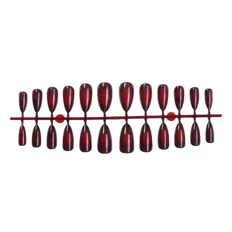 Press-On Nail Set Self-Adhesive Deep Red 24-Piece