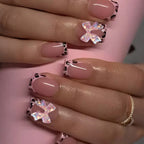 Press-On Nail Set Self-Adhesive Durable Bows & Leopard Print