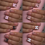 Press-On Nail Set Self-Adhesive Durable Bows & Leopard Print