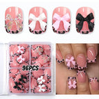 Press-On Nail Set Self-Adhesive Durable Bows & Leopard Print