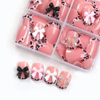 Press-On Nail Set Self-Adhesive Durable Bows & Leopard Print