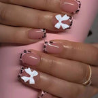 Press-On Nail Set Self-Adhesive Durable Bows & Leopard Print