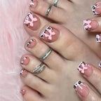 Press-On Nail Set Self-Adhesive Durable Bows & Leopard Print