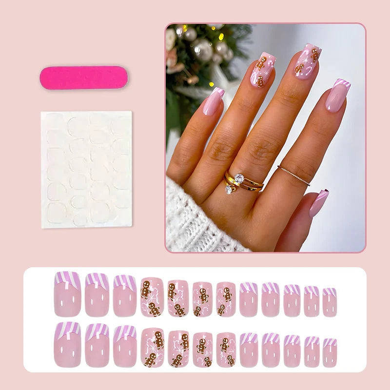 Press-On Nail Set Self-Adhesive Festive Glitter & Motifs