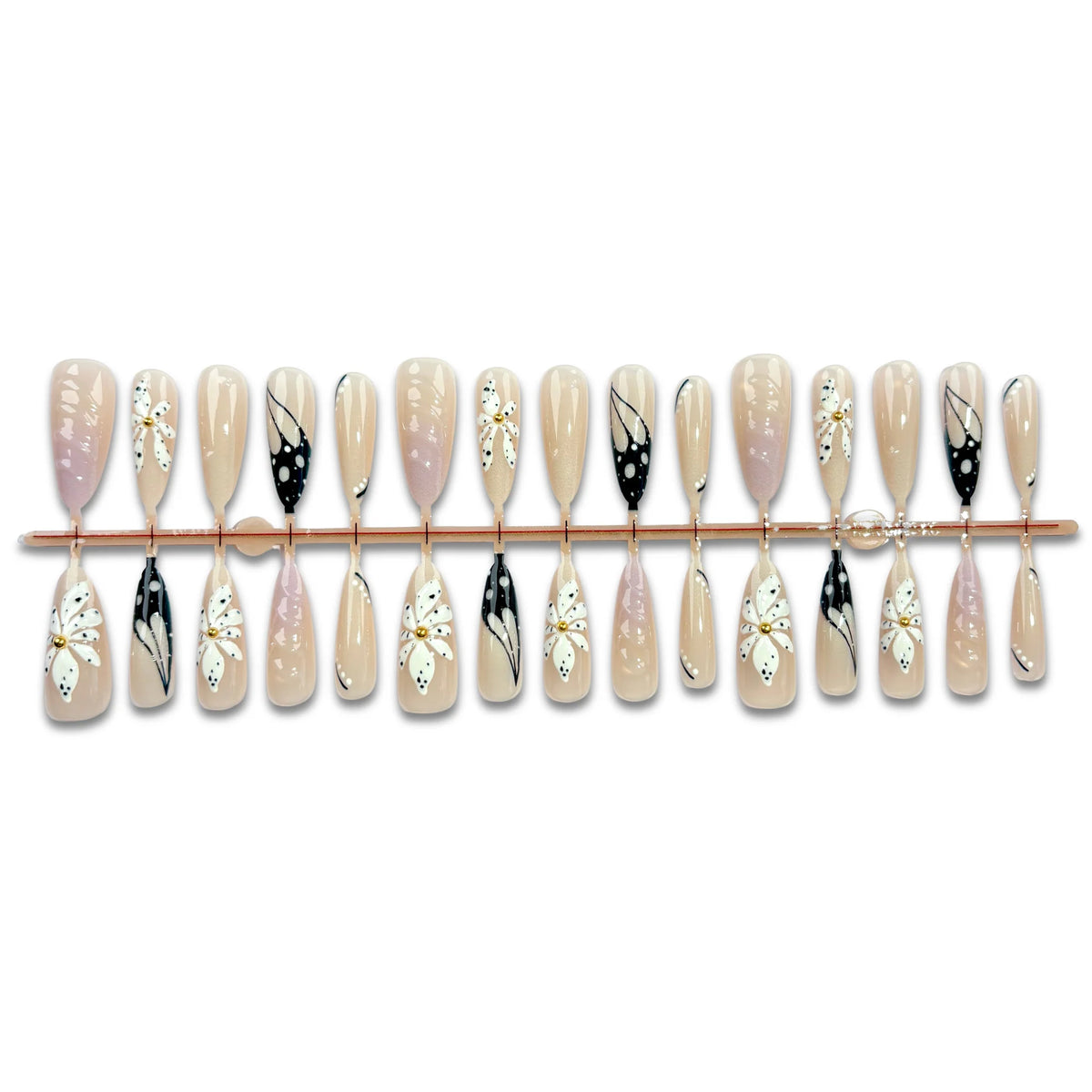 Press-On Nail Set Self-Adhesive Floral & Abstract Long-Lasting