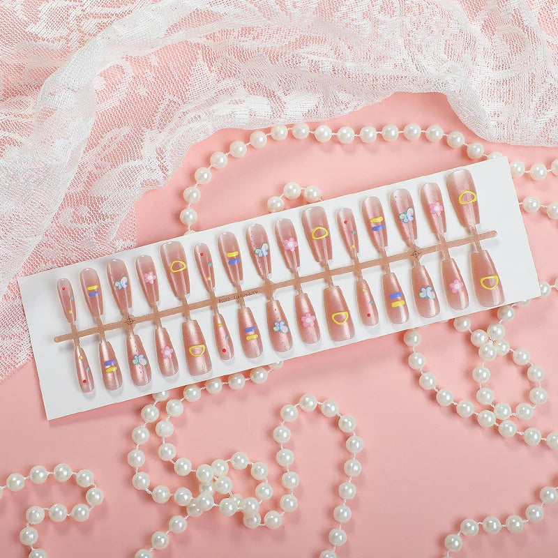 Press-On Nail Set Self-Adhesive Floral Designs