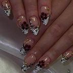 Press-On Nail Set Self-Adhesive Floral & Geometric Sparkling Stones