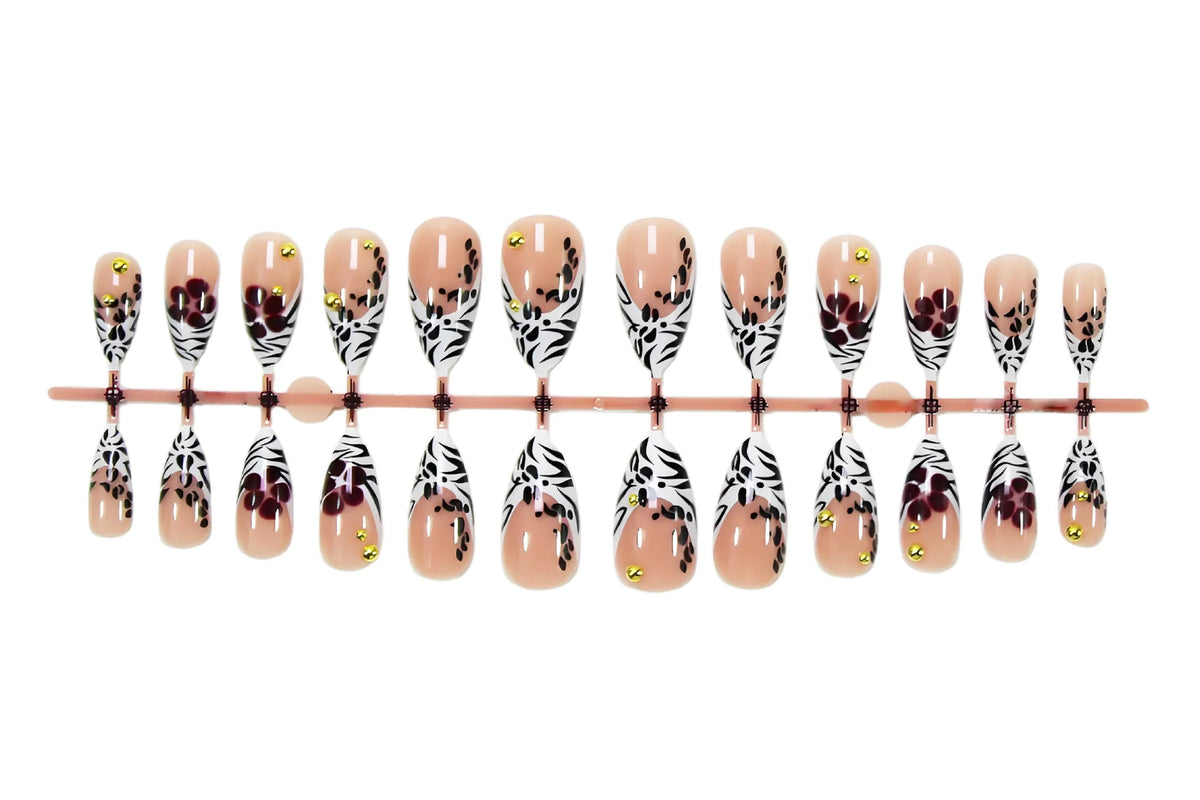 Press-On Nail Set Self-Adhesive Floral & Geometric Sparkling Stones